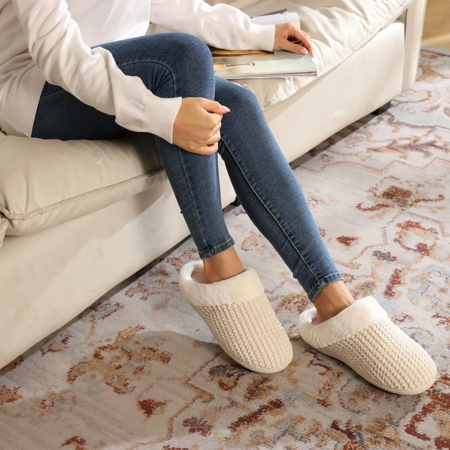 WateLves Women's Memory Foam Slippers Comfort Wool-Like Plush Fleece Lined House Shoes for Indoor & Outdoor