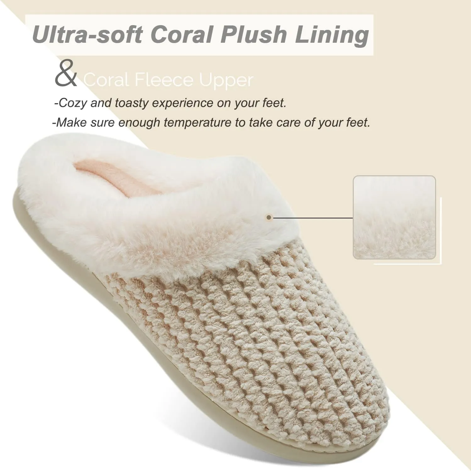 WateLves Women's Memory Foam Slippers Comfort Wool-Like Plush Fleece Lined House Shoes for Indoor & Outdoor
