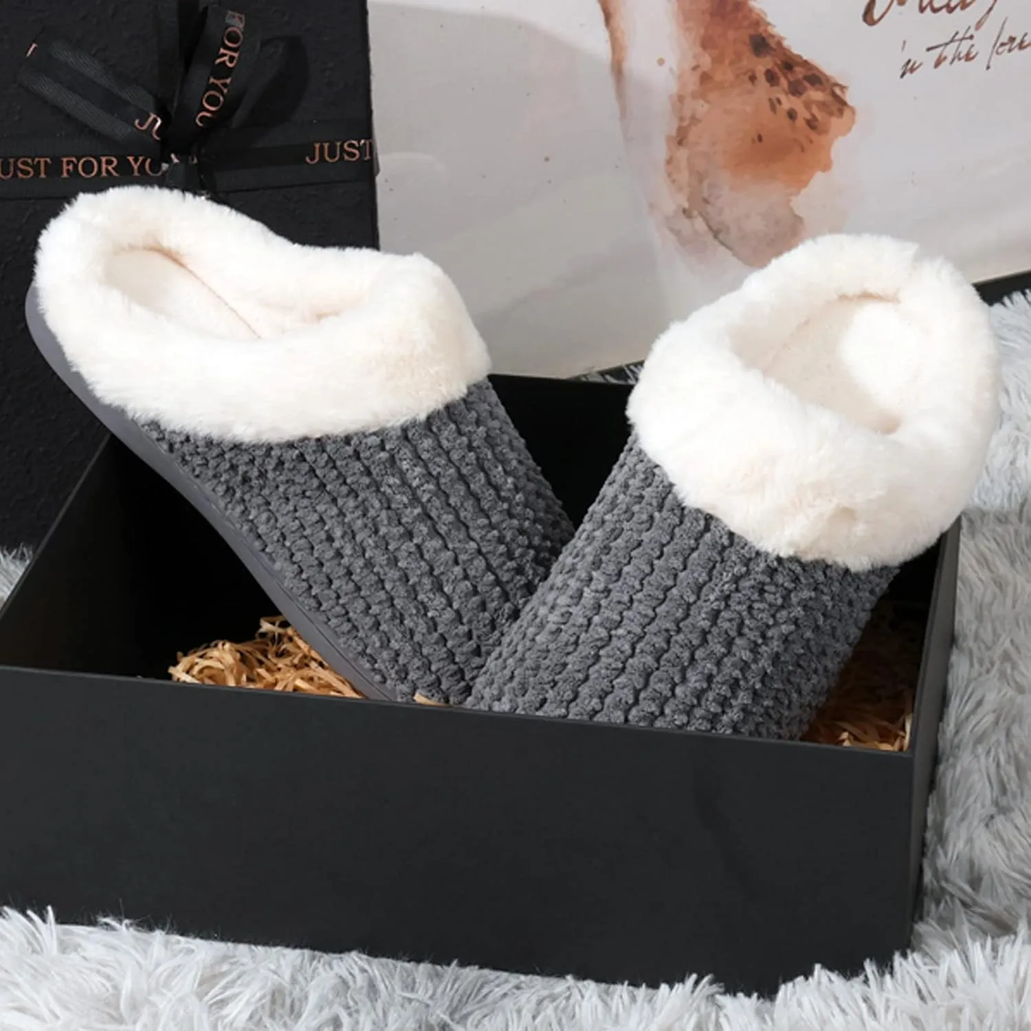 WateLves Women's Memory Foam Slippers Comfort Wool-Like Plush Fleece Lined House Shoes for Indoor & Outdoor