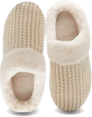 WateLves Women's Memory Foam Slippers Comfort Wool-Like Plush Fleece Lined House Shoes for Indoor & Outdoor