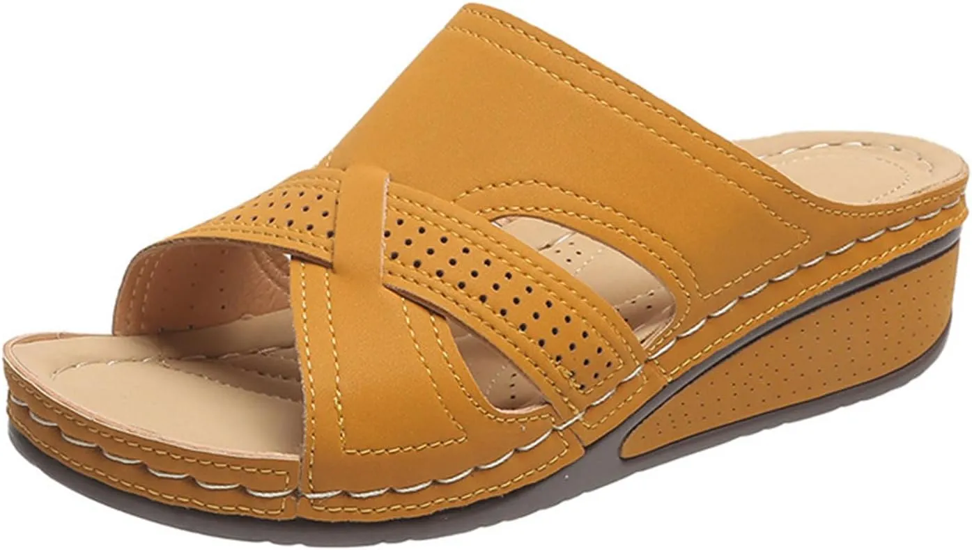 Wedge Heel Shoes for Women Dressy Sandals Low Heel Slip On Summer Comfortable Slides Sandals Lightweight Memory Foam Platform Shoes
