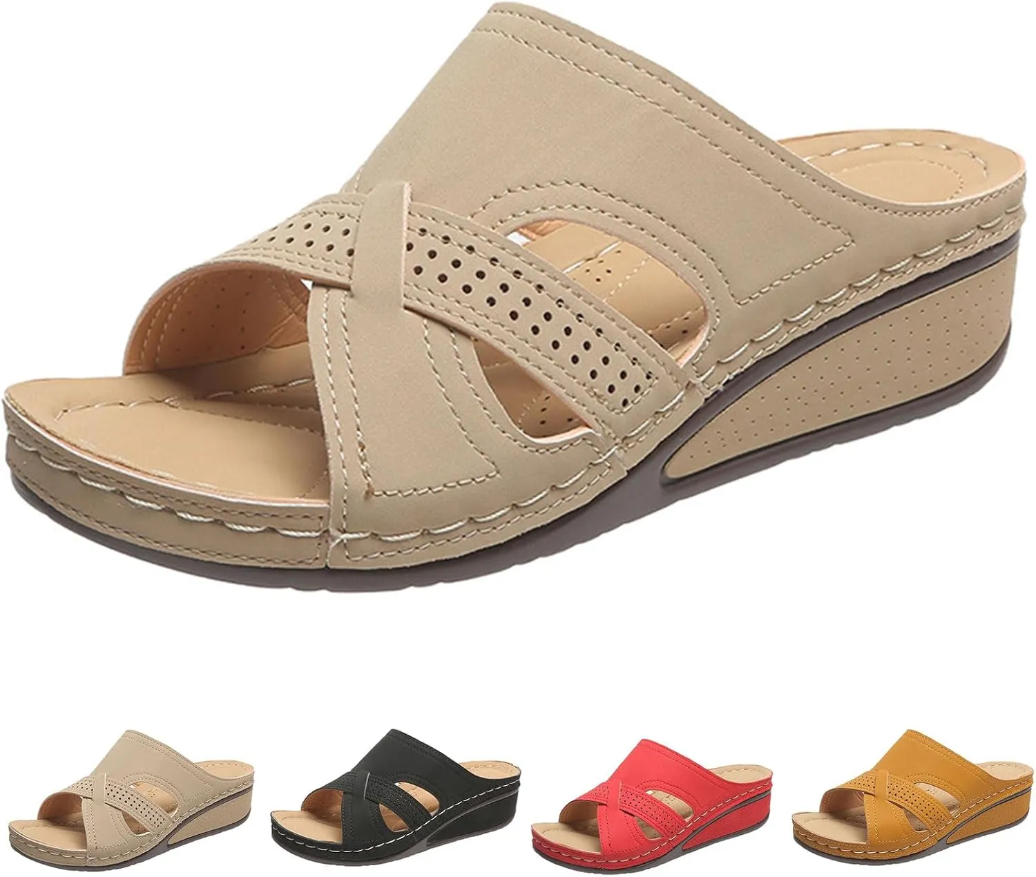 Wedge Heel Shoes for Women Dressy Sandals Low Heel Slip On Summer Comfortable Slides Sandals Lightweight Memory Foam Platform Shoes