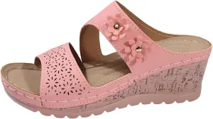 Wedge Sandals for Women Casual Summer Hollow Flowers Open Toe Orthopedic Sandals Comfortable Arch Support Slip on Slippers Beach Shoes