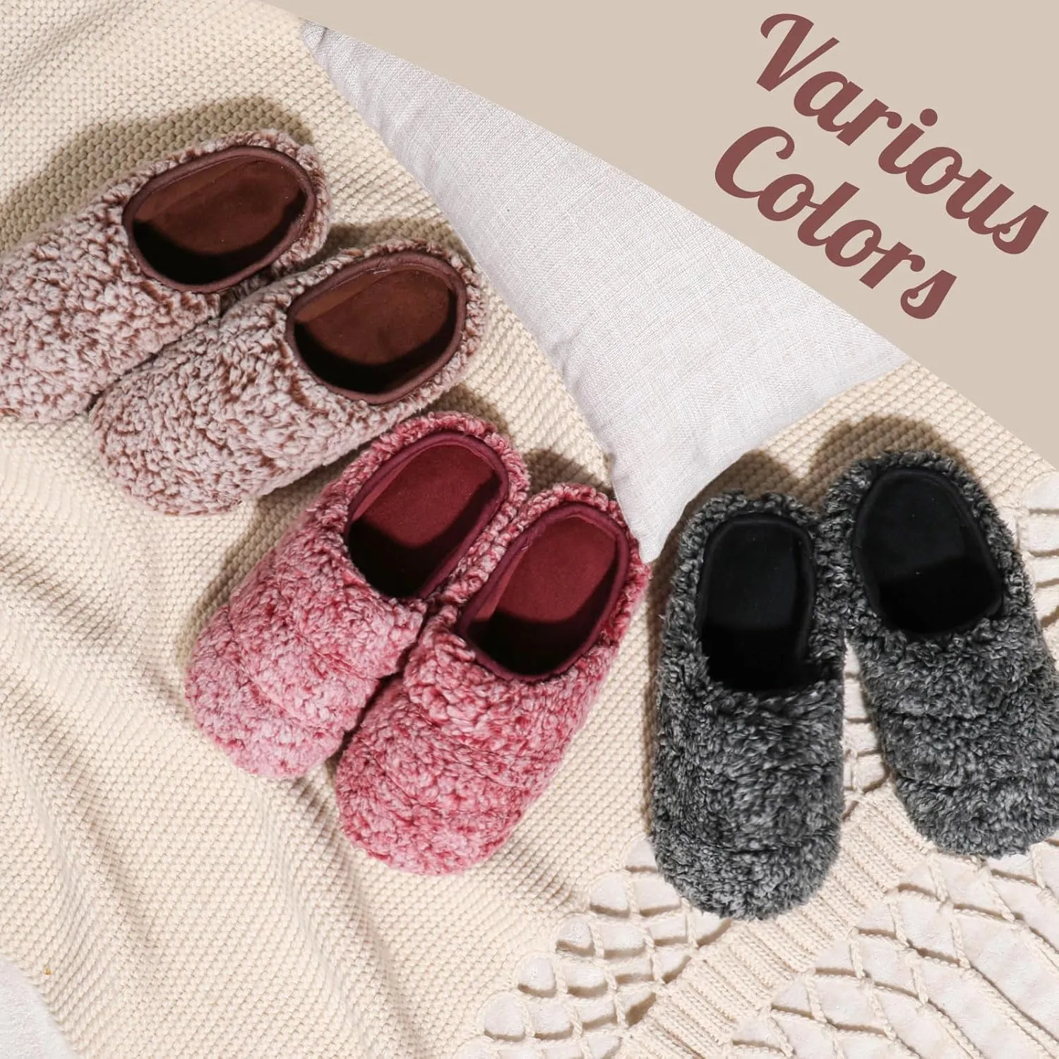 Wishcotton Women's Lightweight Sherpa Memory Foam Slippers Indoor Outdoor