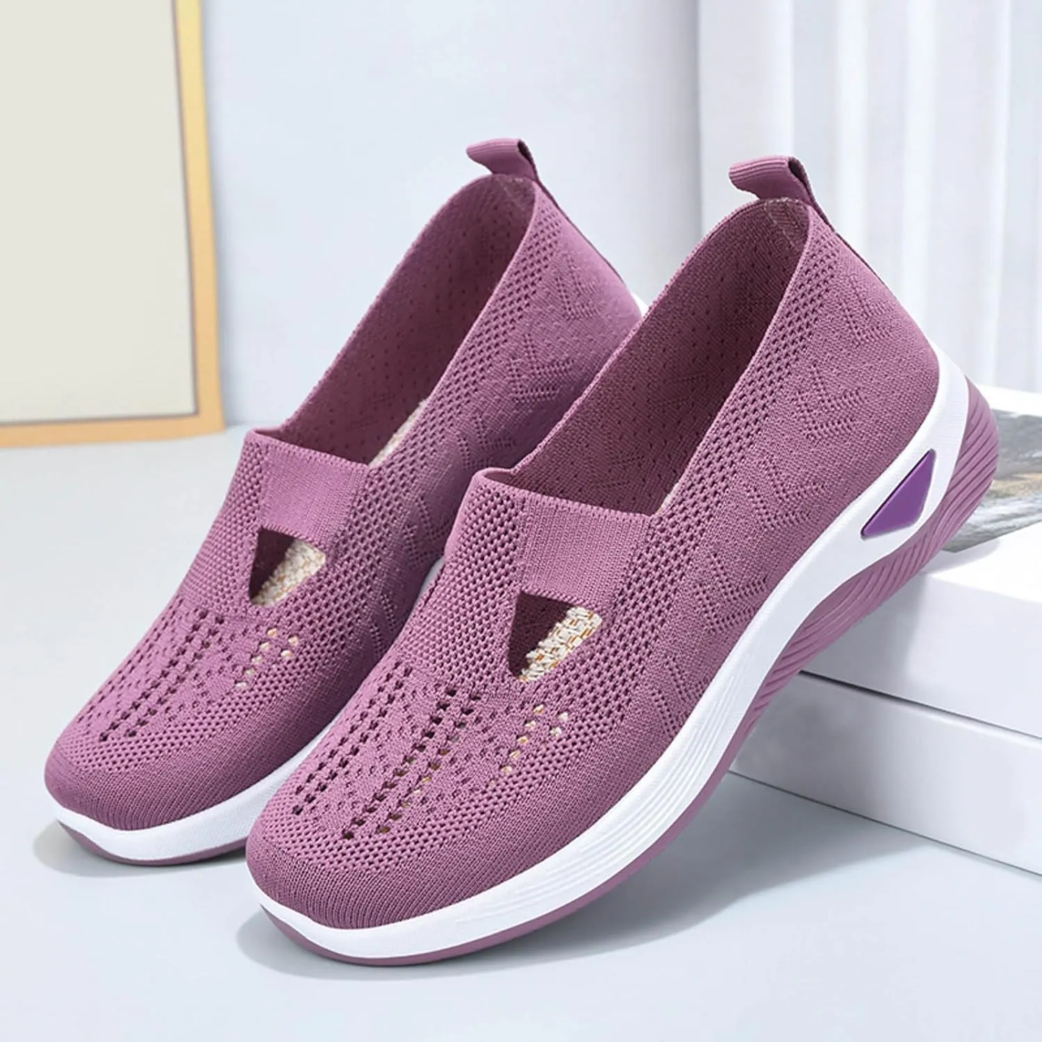 Women Comfortable Slip On Shoes Lightweight Walking Sneakers Canvas Casual Flats Non Slip Elastic Loafers