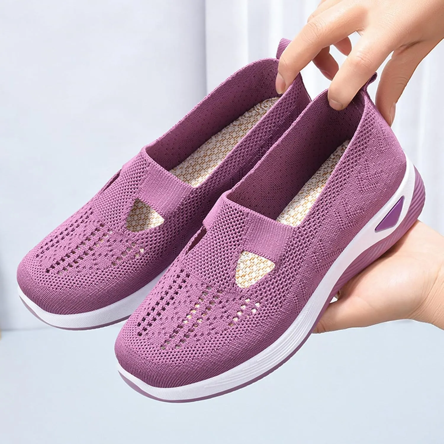Women Comfortable Slip On Shoes Lightweight Walking Sneakers Canvas Casual Flats Non Slip Elastic Loafers