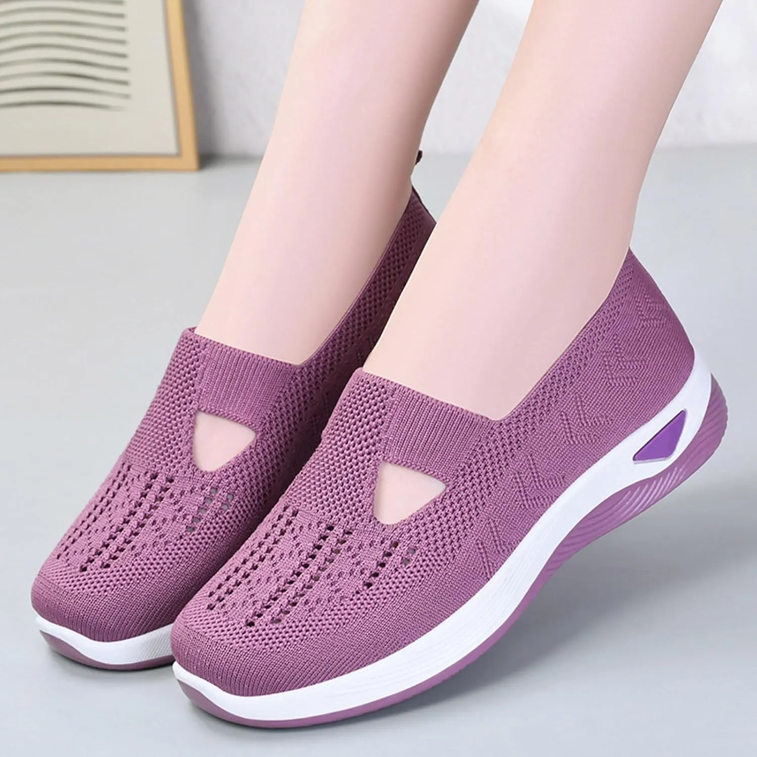 Women Comfortable Slip On Shoes Lightweight Walking Sneakers Canvas Casual Flats Non Slip Elastic Loafers