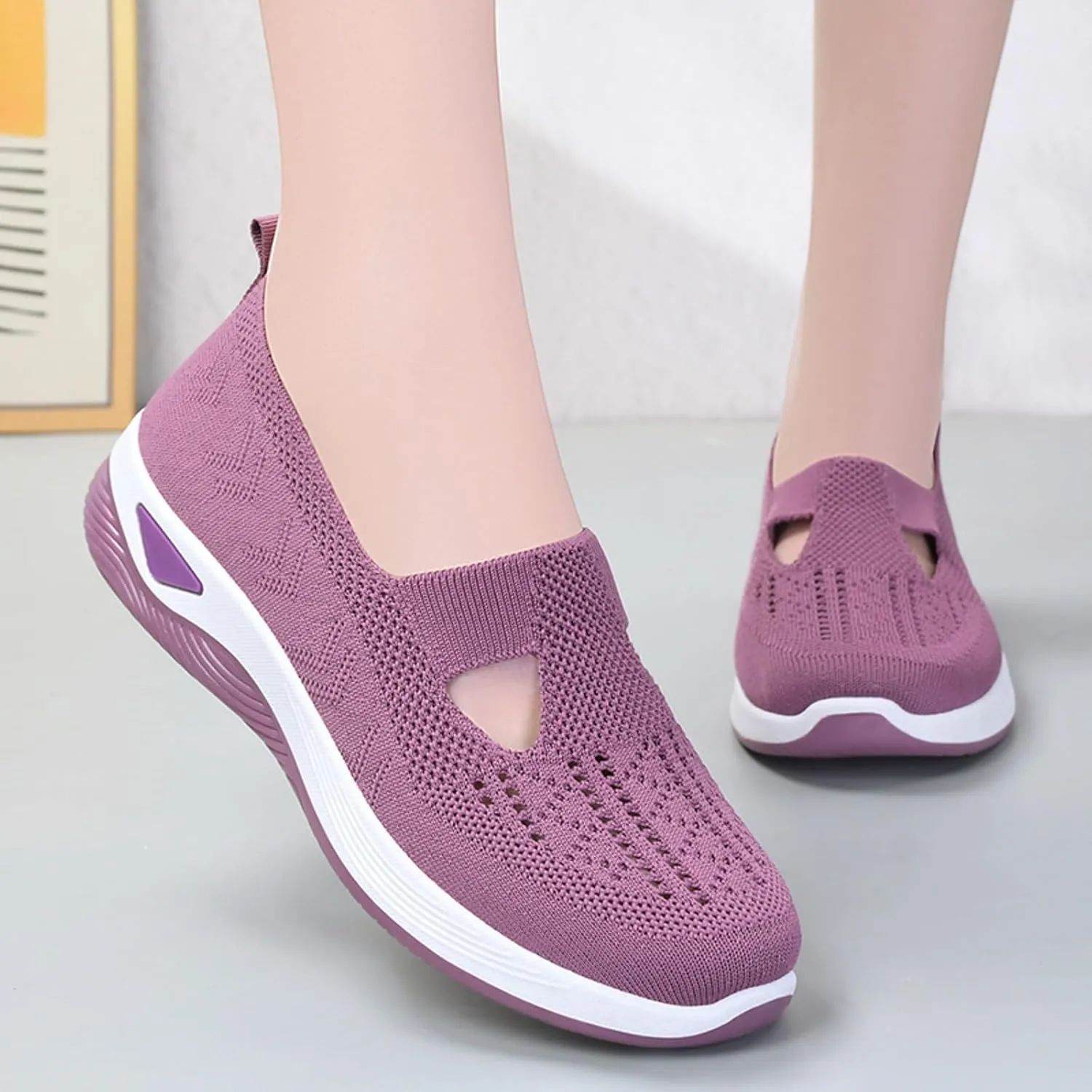 Women Comfortable Slip On Shoes Lightweight Walking Sneakers Canvas Casual Flats Non Slip Elastic Loafers