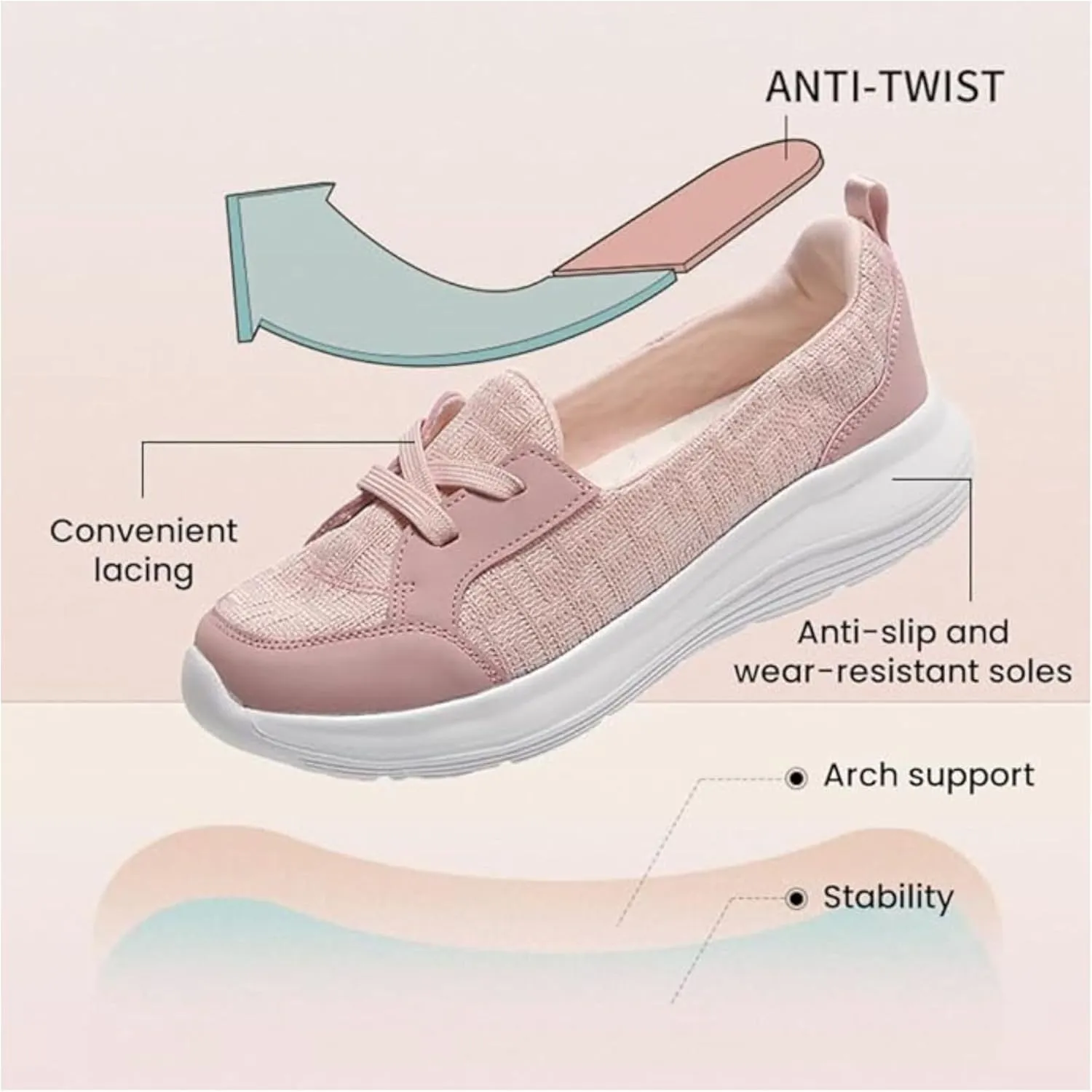 Women Comfy Orthopedic Walking Shoes, 2024 Upgraded Snearkers Women's Comfortable Slip On Arch Support Non-Slip Shoes