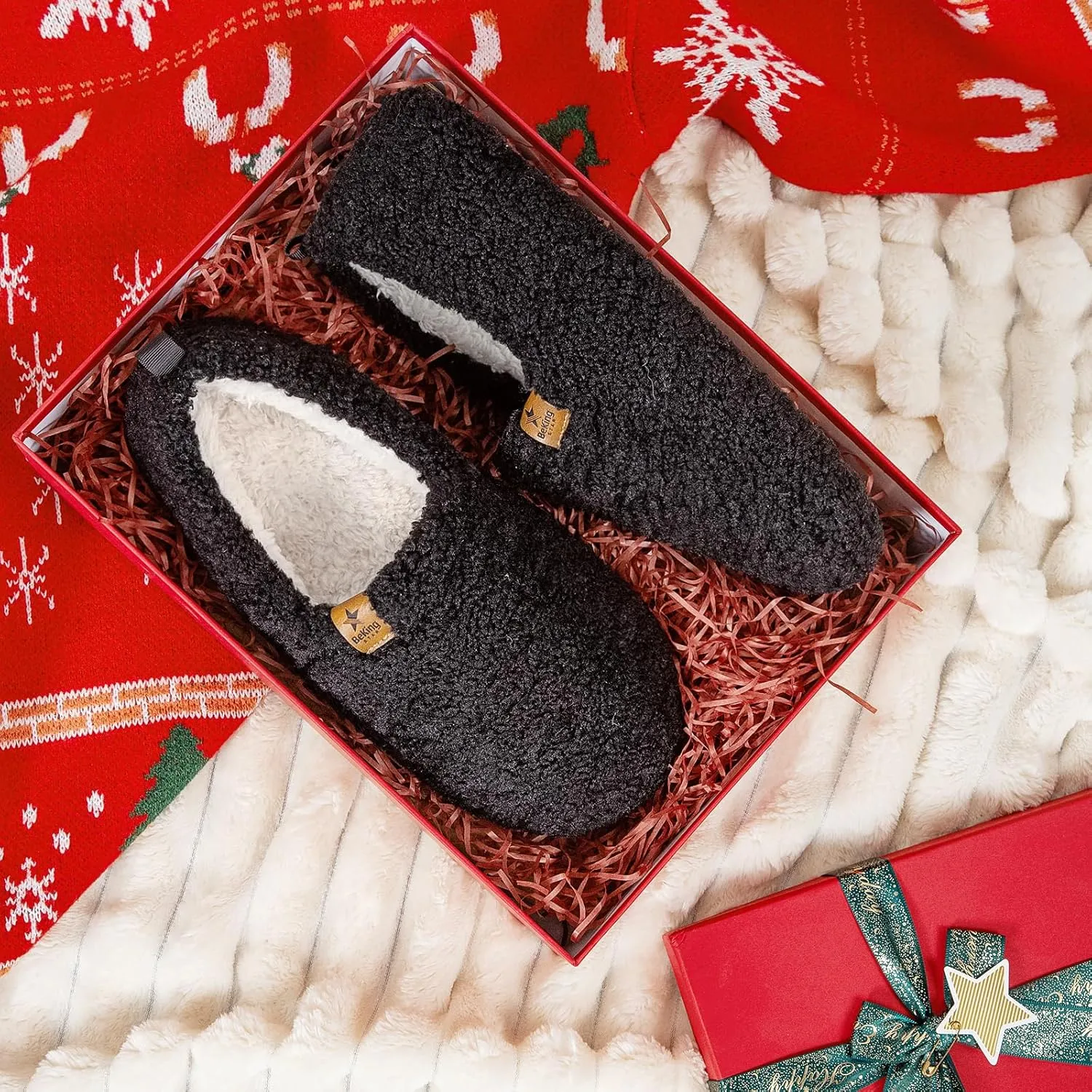 Women Cozy Faux Curly Fur House Memory foam Slippers Ladies Fuzzy Closed Back Indoor Bedroom Shoes