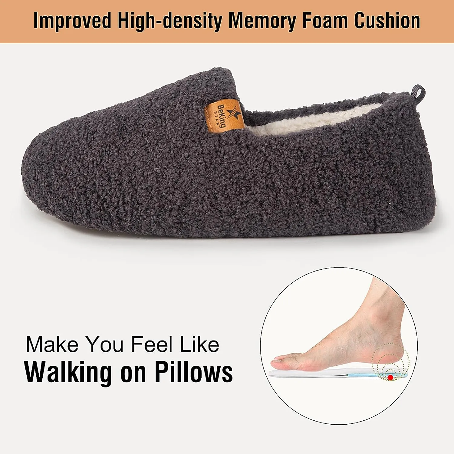 Women Cozy Faux Curly Fur House Memory foam Slippers Ladies Fuzzy Closed Back Indoor Bedroom Shoes