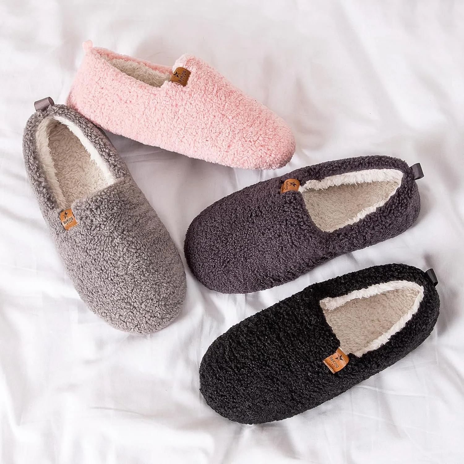 Women Cozy Faux Curly Fur House Memory foam Slippers Ladies Fuzzy Closed Back Indoor Bedroom Shoes