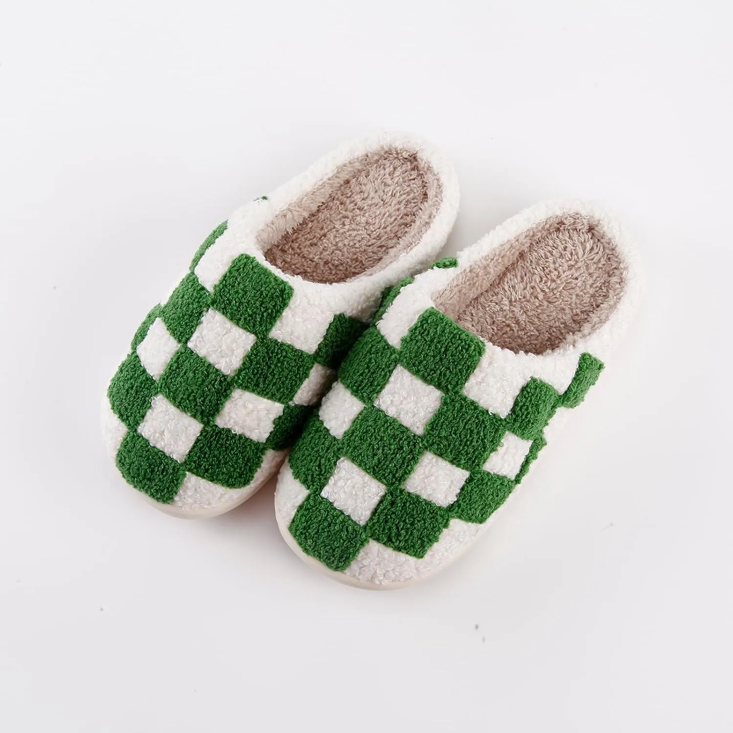 Women's and Men's Fuzzy Checkered Memory Foam Slippers - Fluffy Couple Cozy House Indoor Outdoor Shoes
