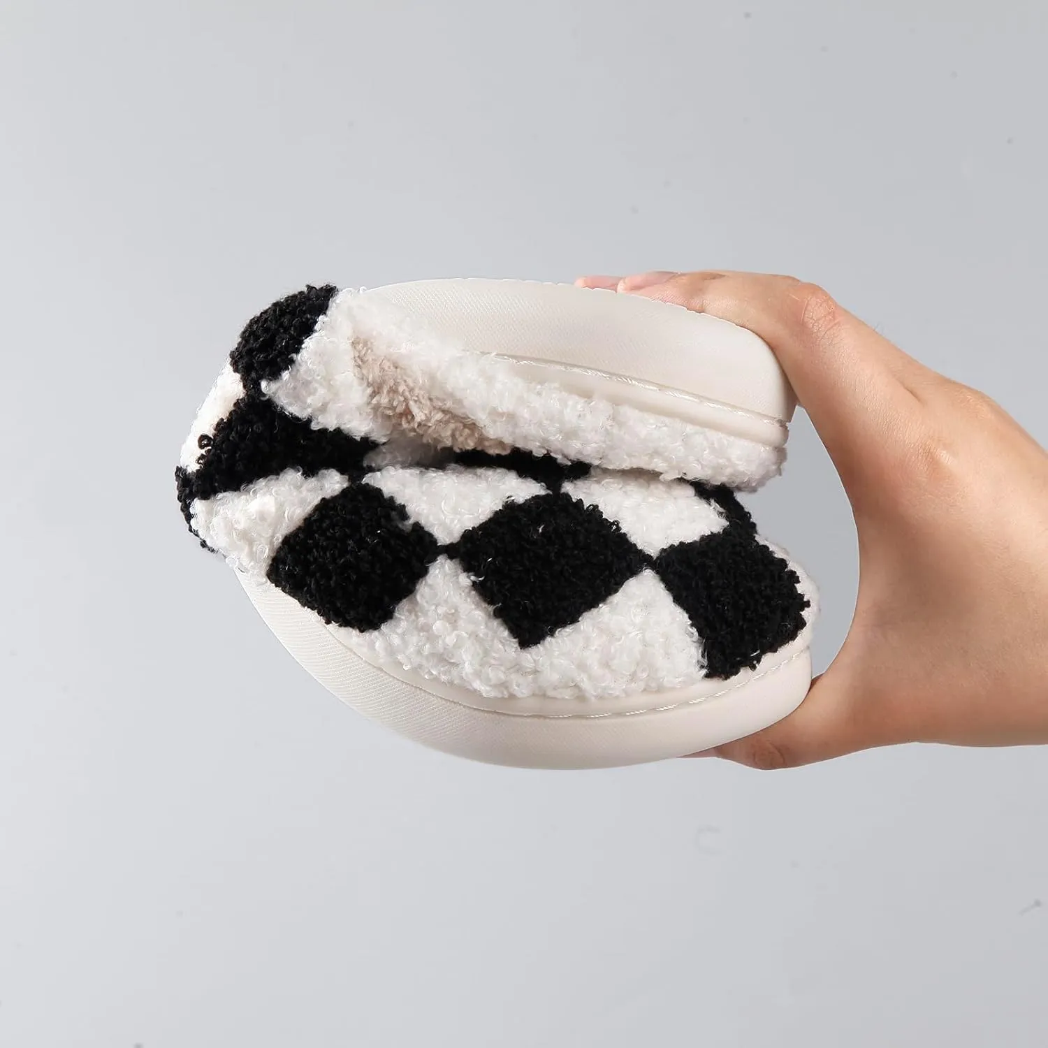Women's and Men's Fuzzy Checkered Memory Foam Slippers - Fluffy Couple Cozy House Indoor Outdoor Shoes