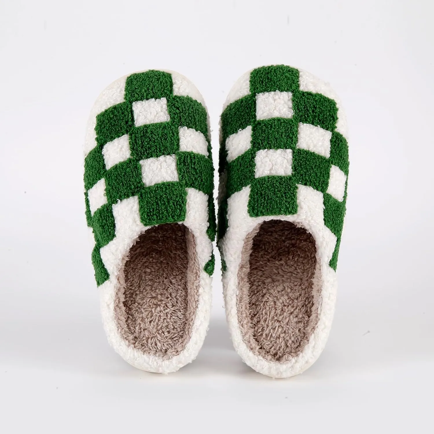 Women's and Men's Fuzzy Checkered Memory Foam Slippers - Fluffy Couple Cozy House Indoor Outdoor Shoes