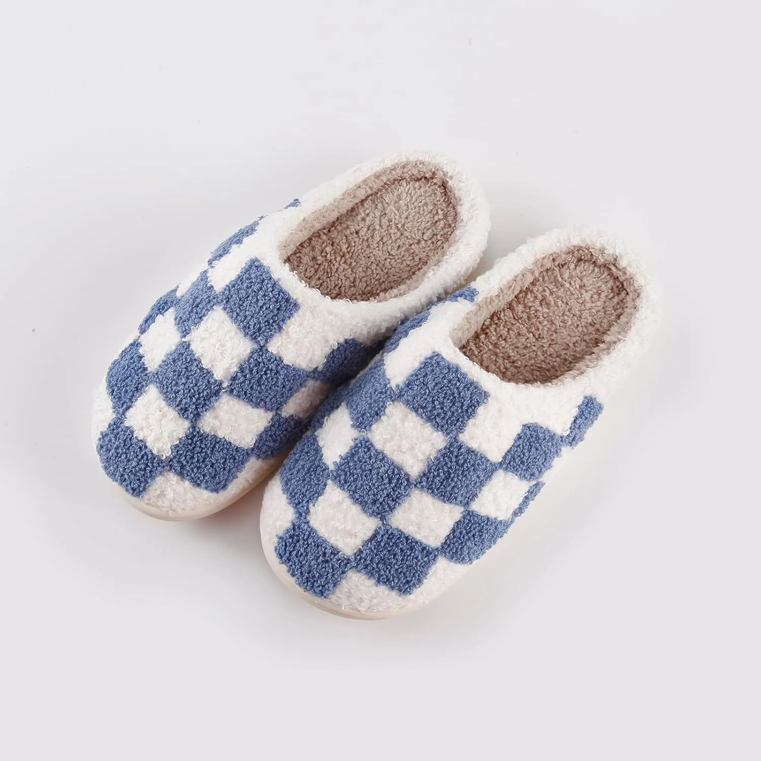 Women's and Men's Fuzzy Checkered Memory Foam Slippers - Fluffy Couple Cozy House Indoor Outdoor Shoes