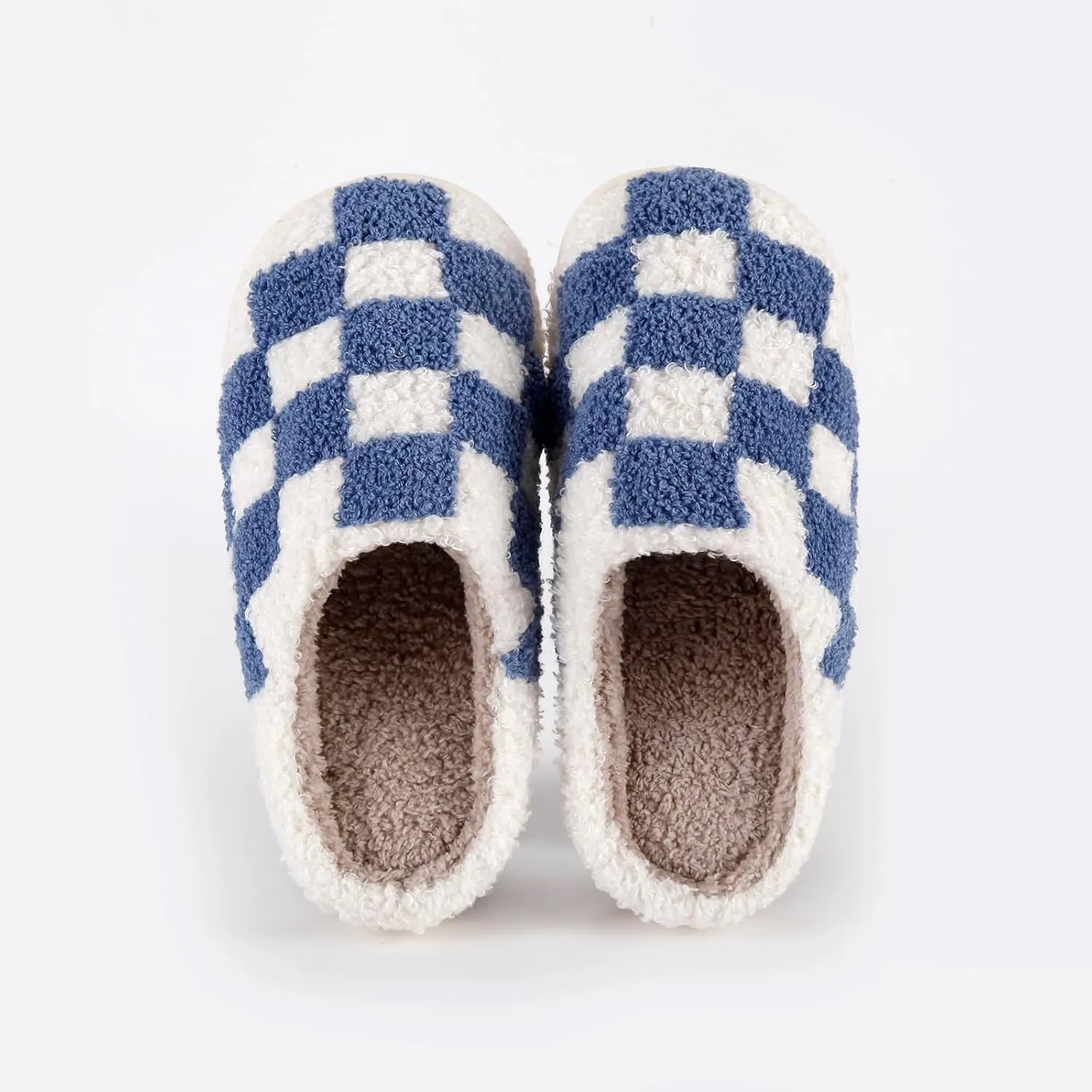 Women's and Men's Fuzzy Checkered Memory Foam Slippers - Fluffy Couple Cozy House Indoor Outdoor Shoes