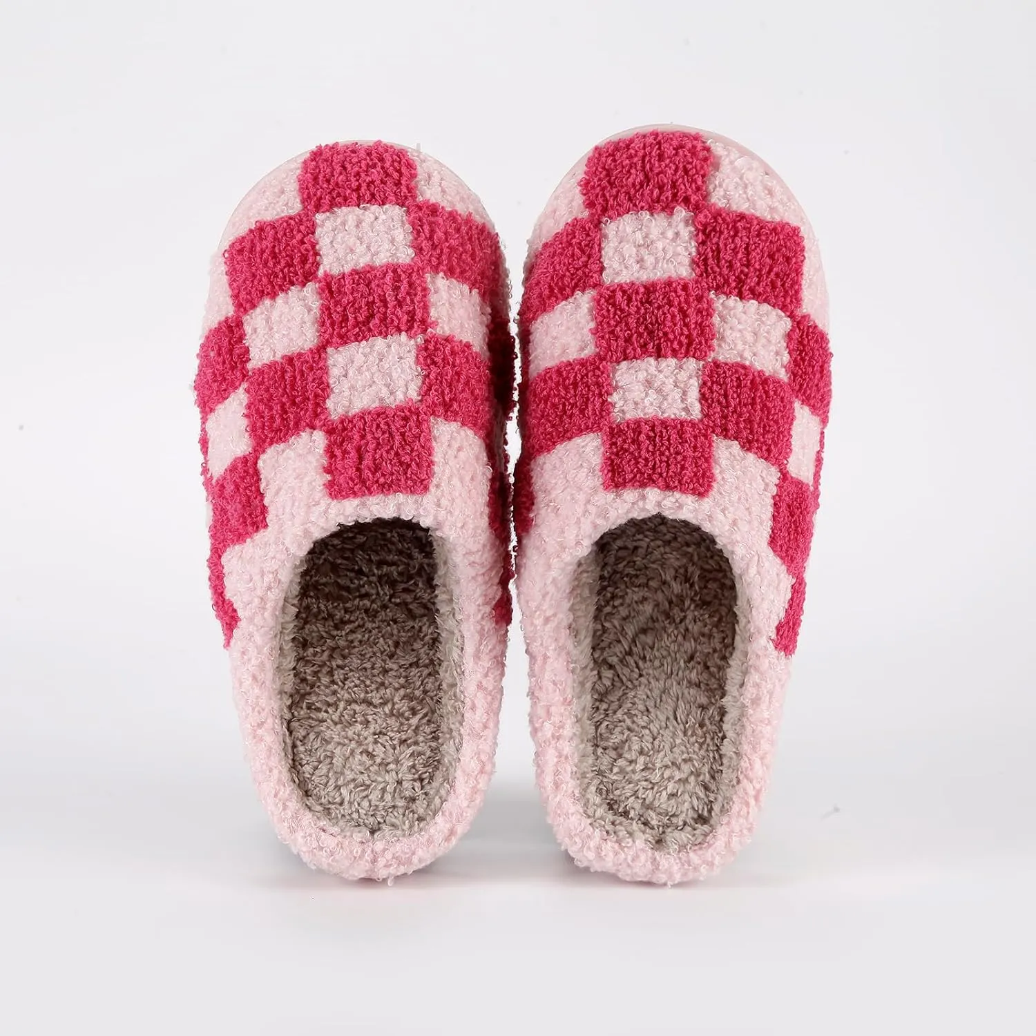 Women's and Men's Fuzzy Checkered Memory Foam Slippers - Fluffy Couple Cozy House Indoor Outdoor Shoes