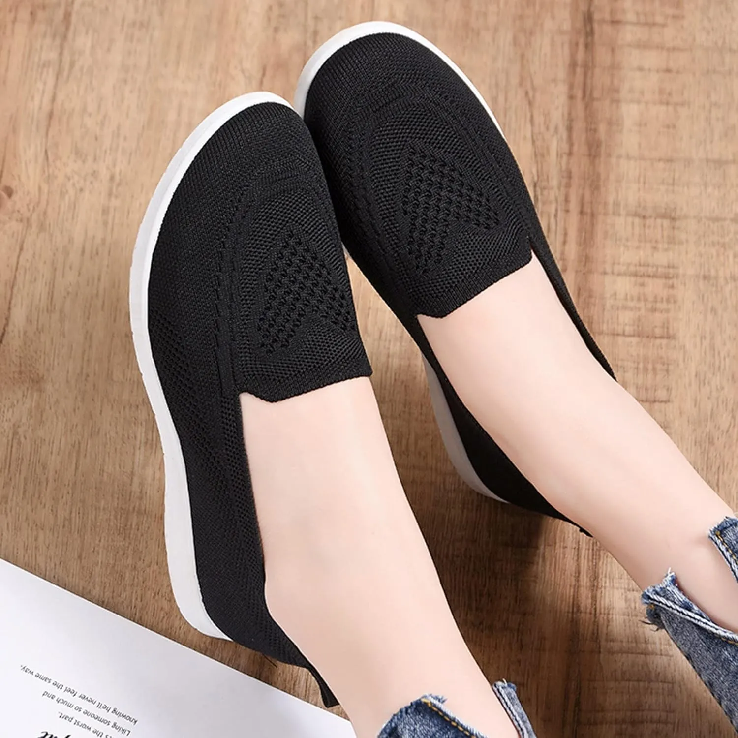 Womens Casual Slip On Loafers Comfortable Walking Shoes Lightweight Canvas Sneakers Flat Non Slip Flats