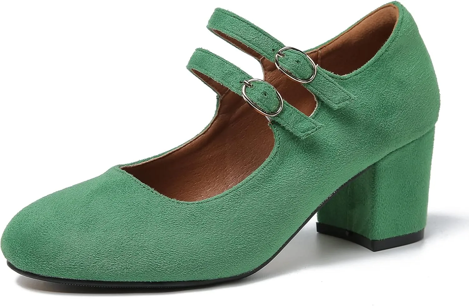 Women's Chunky Low Block Heels Mary Jane Pumps Closed Round Toe Double Strap Office Dress Party Shoes