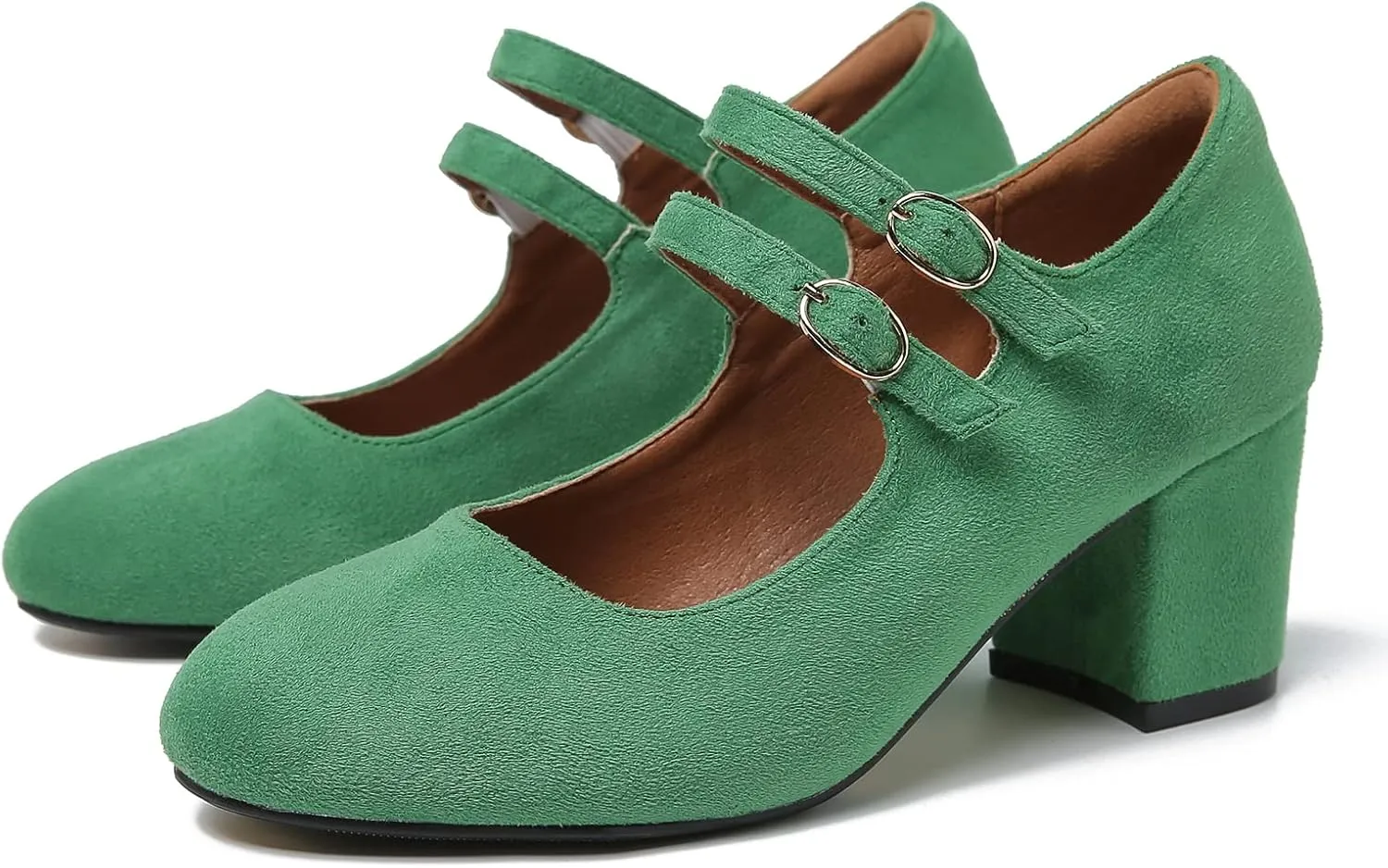 Women's Chunky Low Block Heels Mary Jane Pumps Closed Round Toe Double Strap Office Dress Party Shoes