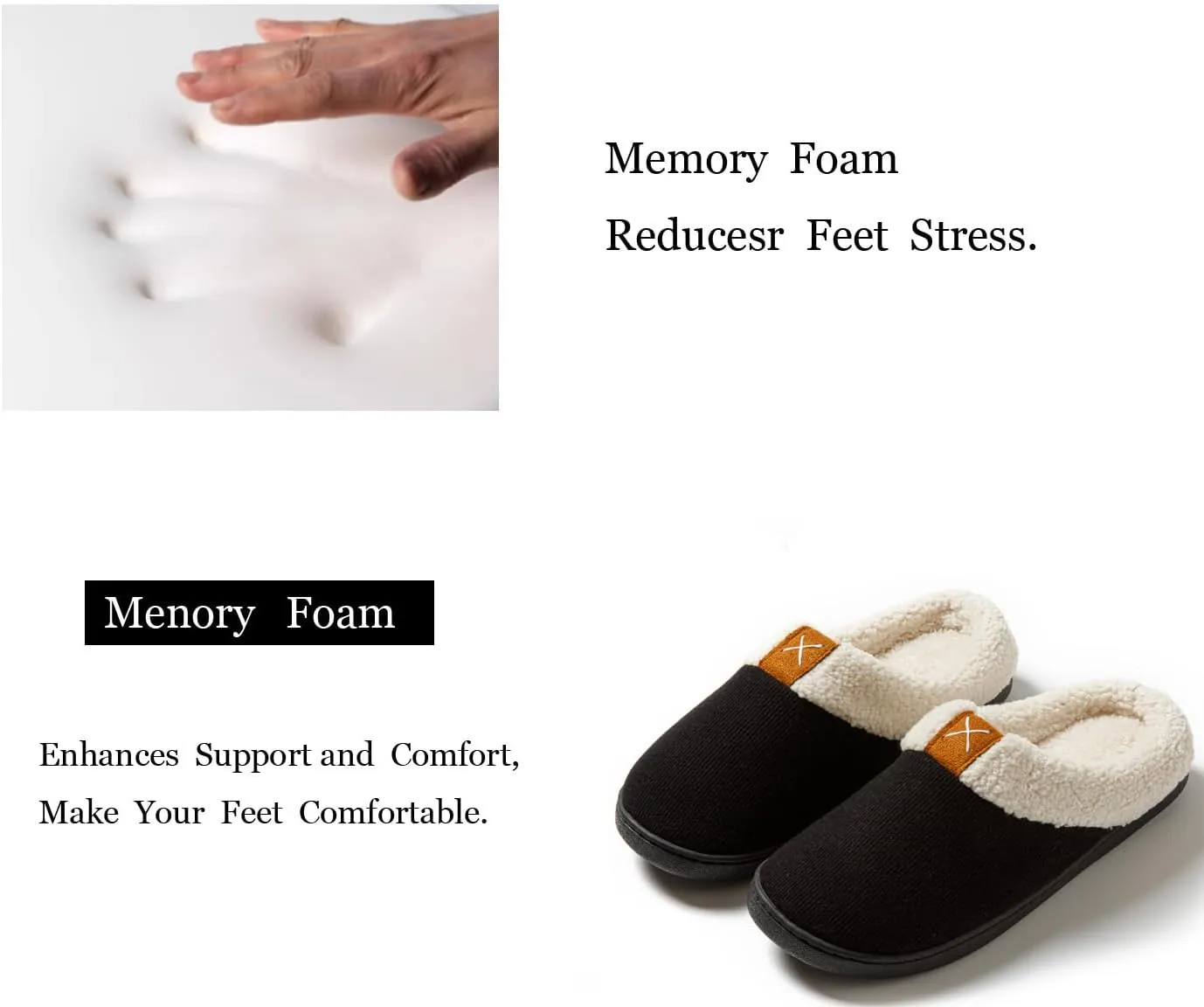 Womens Cozy Fuzzy Memory Foam Slippers House Comfy Slip Shoes Indoor Outdoor Anti Skid Rubber Sole