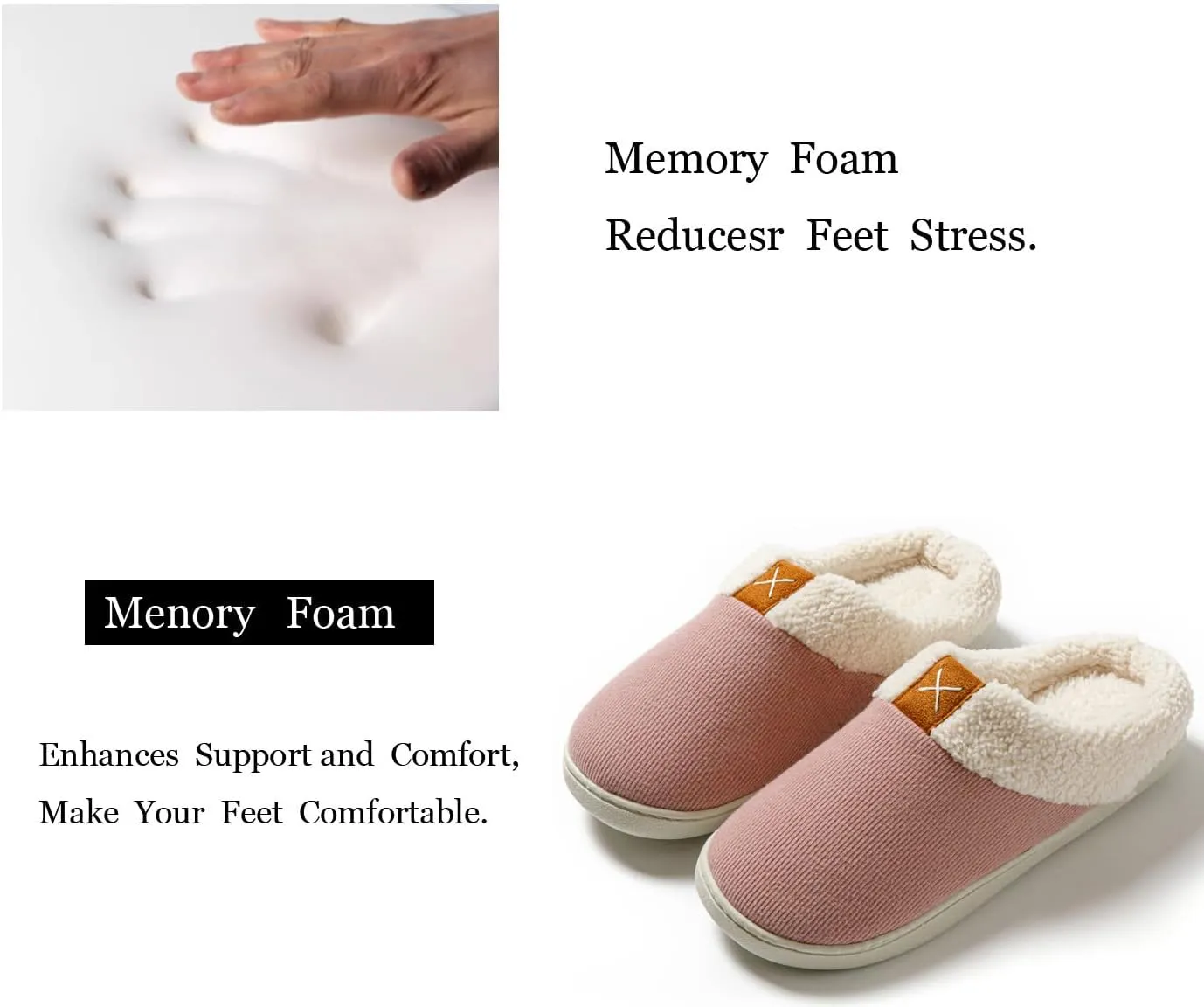 Womens Cozy Fuzzy Memory Foam Slippers House Comfy Slip Shoes Indoor Outdoor Anti Skid Rubber Sole