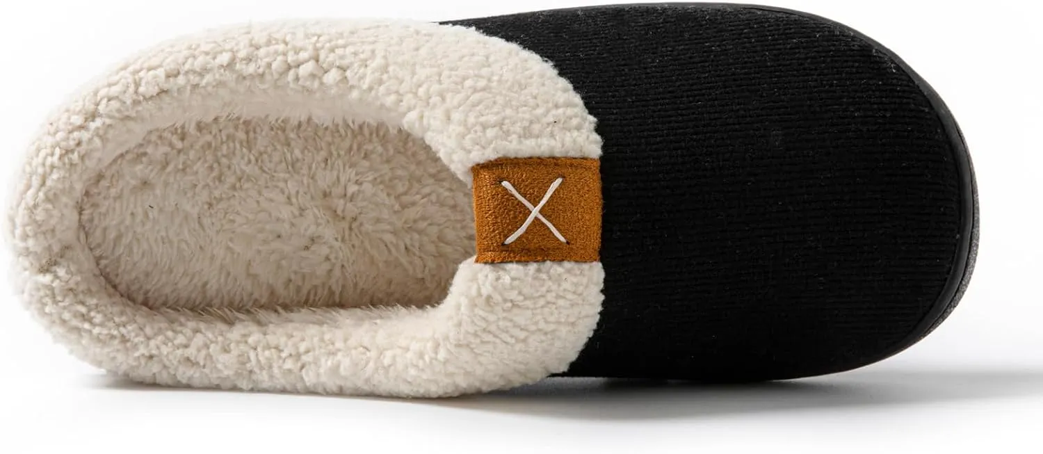 Womens Cozy Fuzzy Memory Foam Slippers House Comfy Slip Shoes Indoor Outdoor Anti Skid Rubber Sole