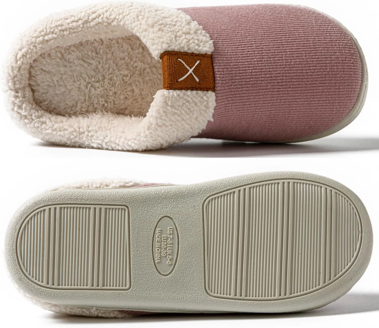 Womens Cozy Fuzzy Memory Foam Slippers House Comfy Slip Shoes Indoor Outdoor Anti Skid Rubber Sole