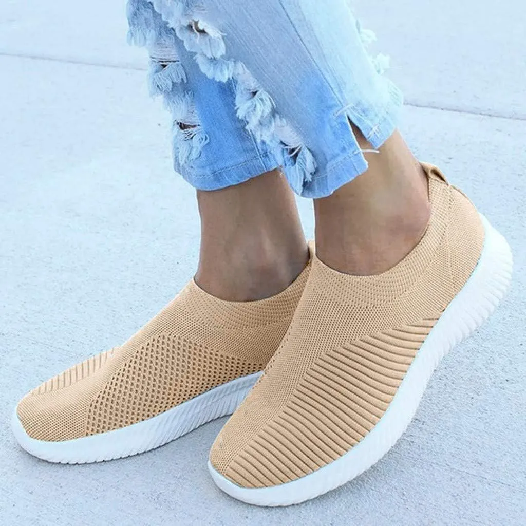 Womens Elastic Slip On Shoes Casual Walking Sneakers Lightweight Canvas Comfortable Flats Non Slip Loafers