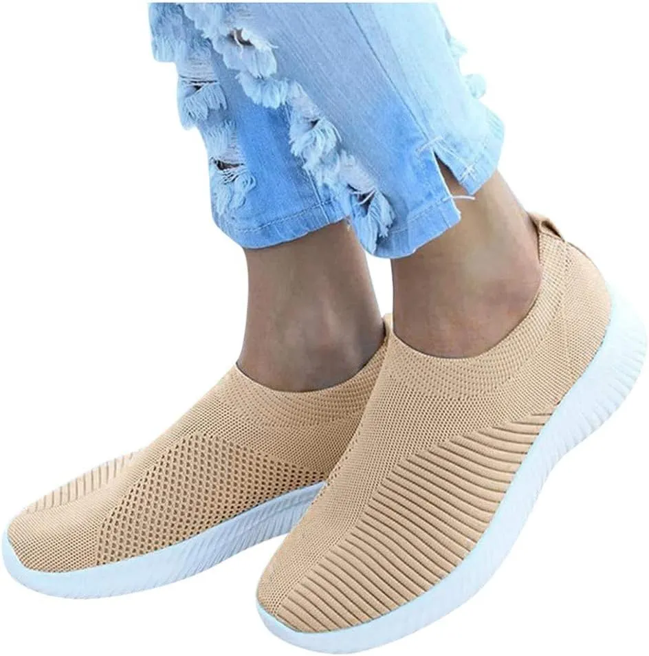 Womens Elastic Slip On Shoes Casual Walking Sneakers Lightweight Canvas Comfortable Flats Non Slip Loafers