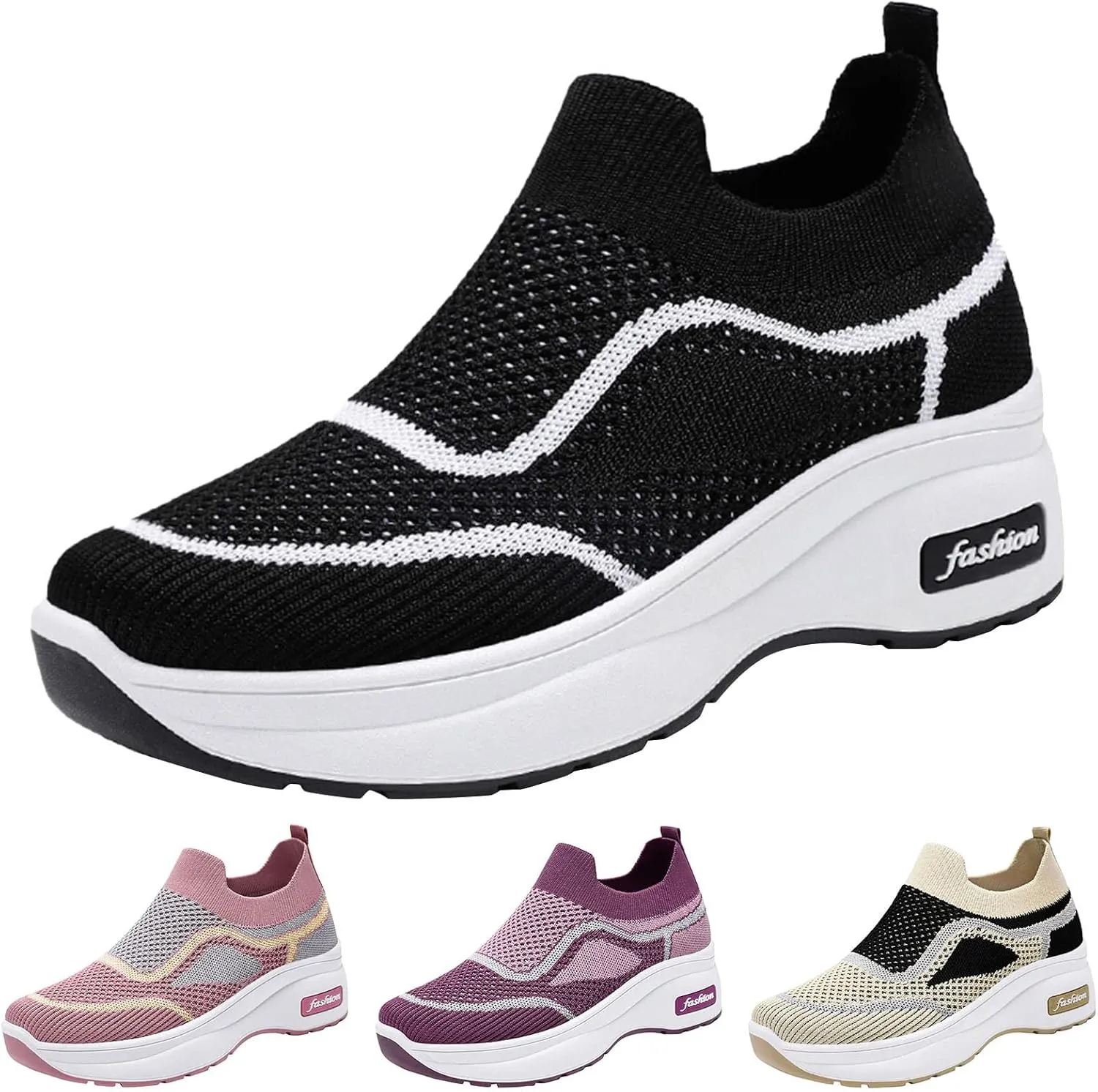 Womens Flat Slip On Shoes Casual Walking Sneakers Lightweight Canvas Comfortable Elastic Non Slip Loafers