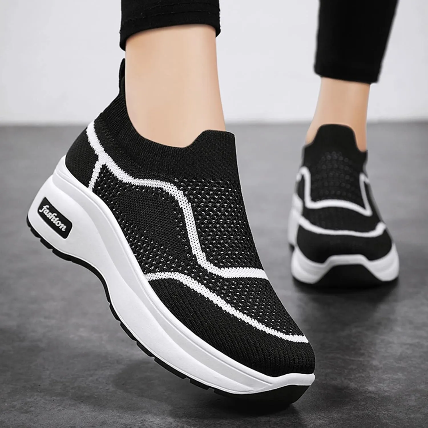 Womens Flat Slip On Shoes Casual Walking Sneakers Lightweight Canvas Comfortable Elastic Non Slip Loafers