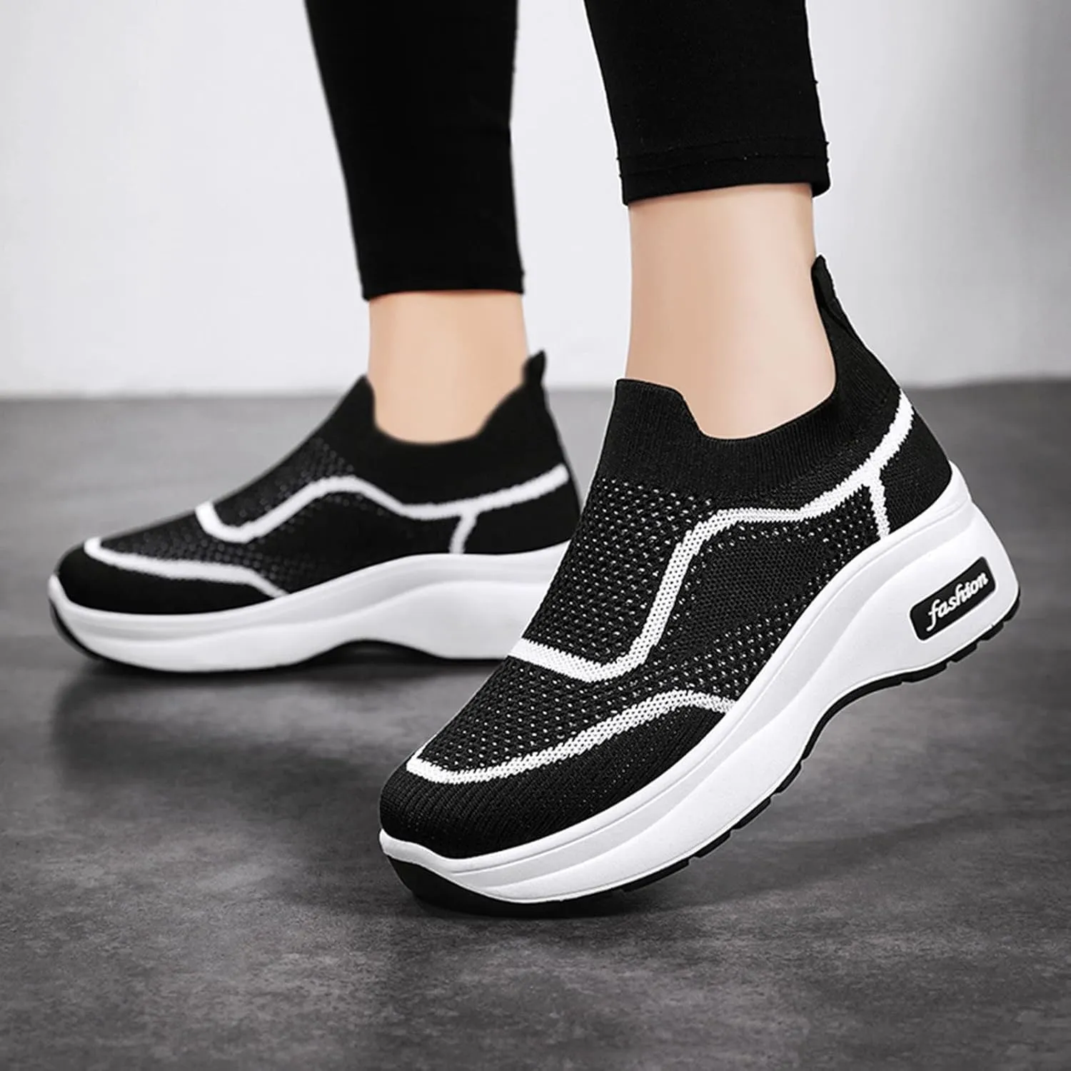 Womens Flat Slip On Shoes Casual Walking Sneakers Lightweight Canvas Comfortable Elastic Non Slip Loafers