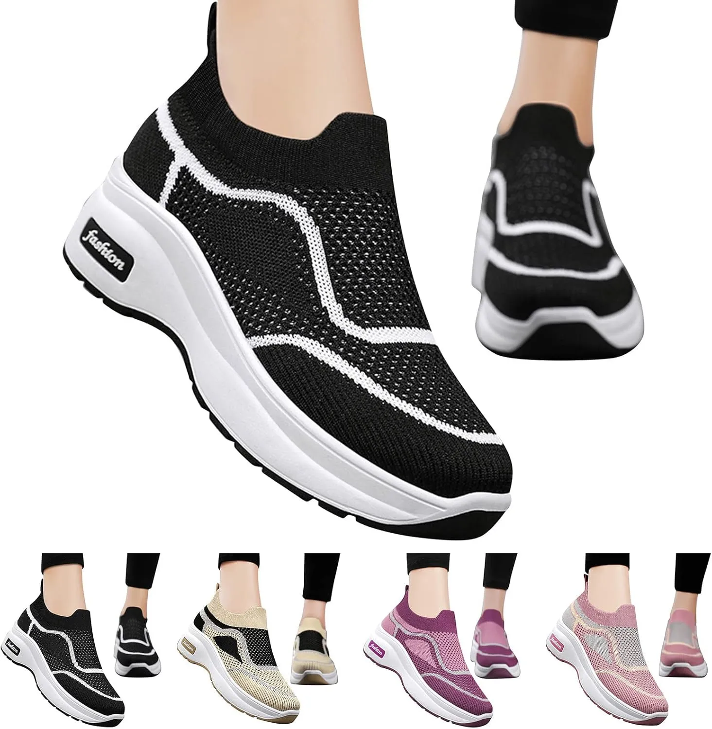 Womens Flat Slip On Shoes Casual Walking Sneakers Lightweight Canvas Comfortable Elastic Non Slip Loafers