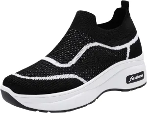 Womens Flat Slip On Shoes Casual Walking Sneakers Lightweight Canvas Comfortable Elastic Non Slip Loafers