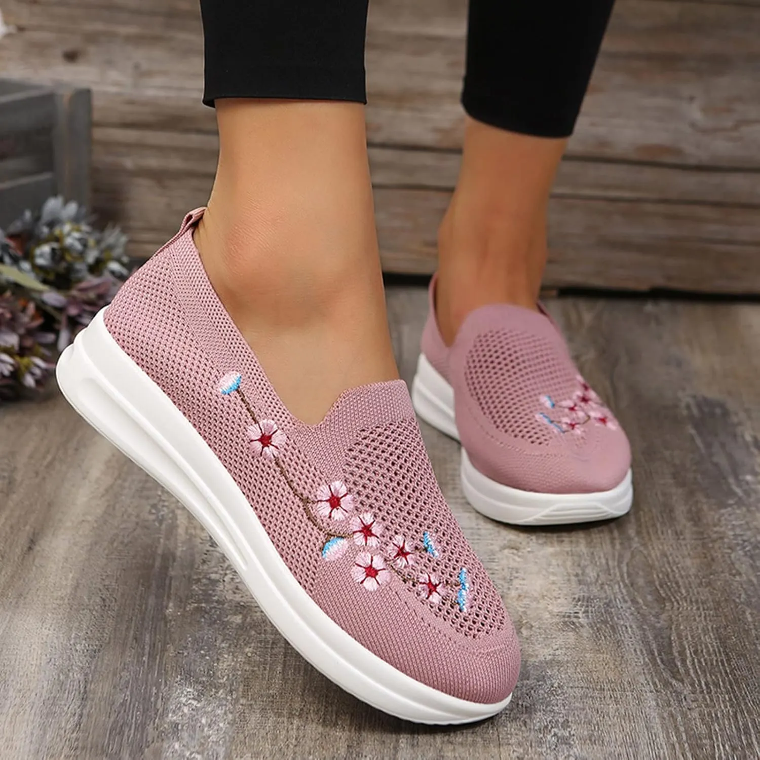 Womens Flat Slip On Sneakers Casual Walking Shoes Lightweight Canvas Comfortable Elastic Non Slip Loafers
