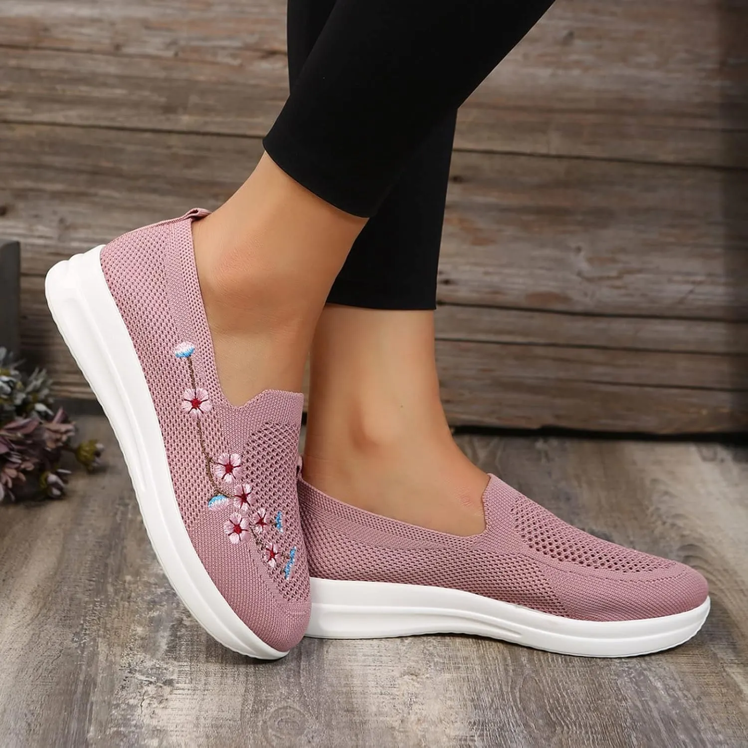 Womens Flat Slip On Sneakers Casual Walking Shoes Lightweight Canvas Comfortable Elastic Non Slip Loafers