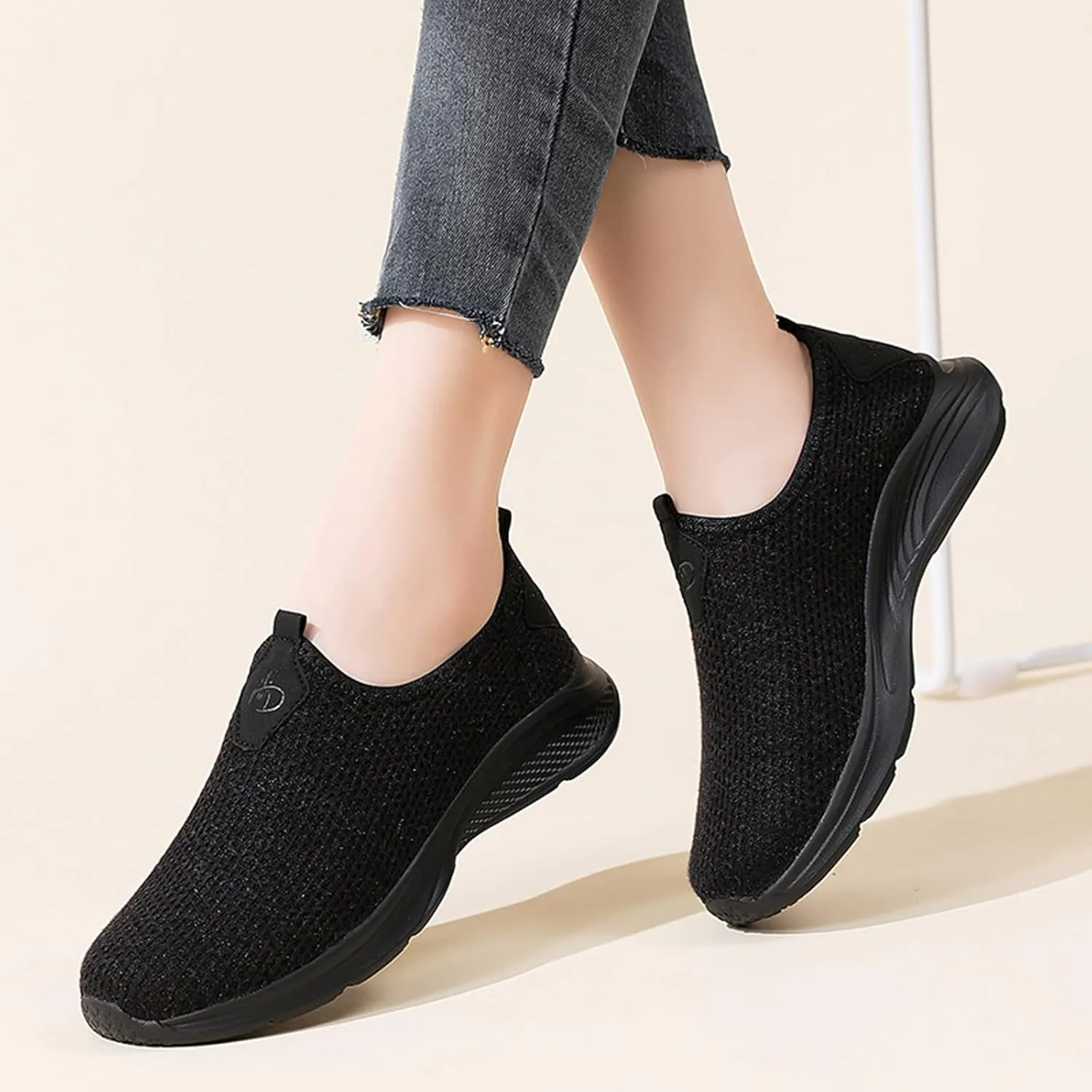 Womens Flat Slip On Sneakers Casual Walking Shoes Lightweight Canvas Comfortable Elastic Non Slip Loafers