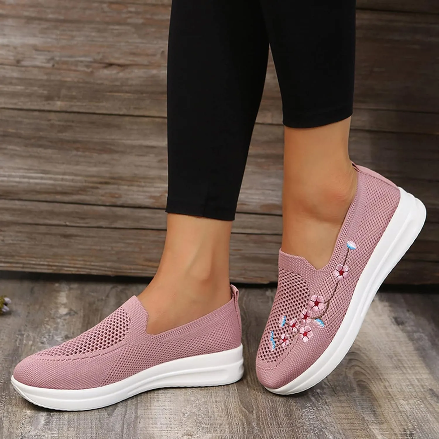 Womens Flat Slip On Sneakers Casual Walking Shoes Lightweight Canvas Comfortable Elastic Non Slip Loafers
