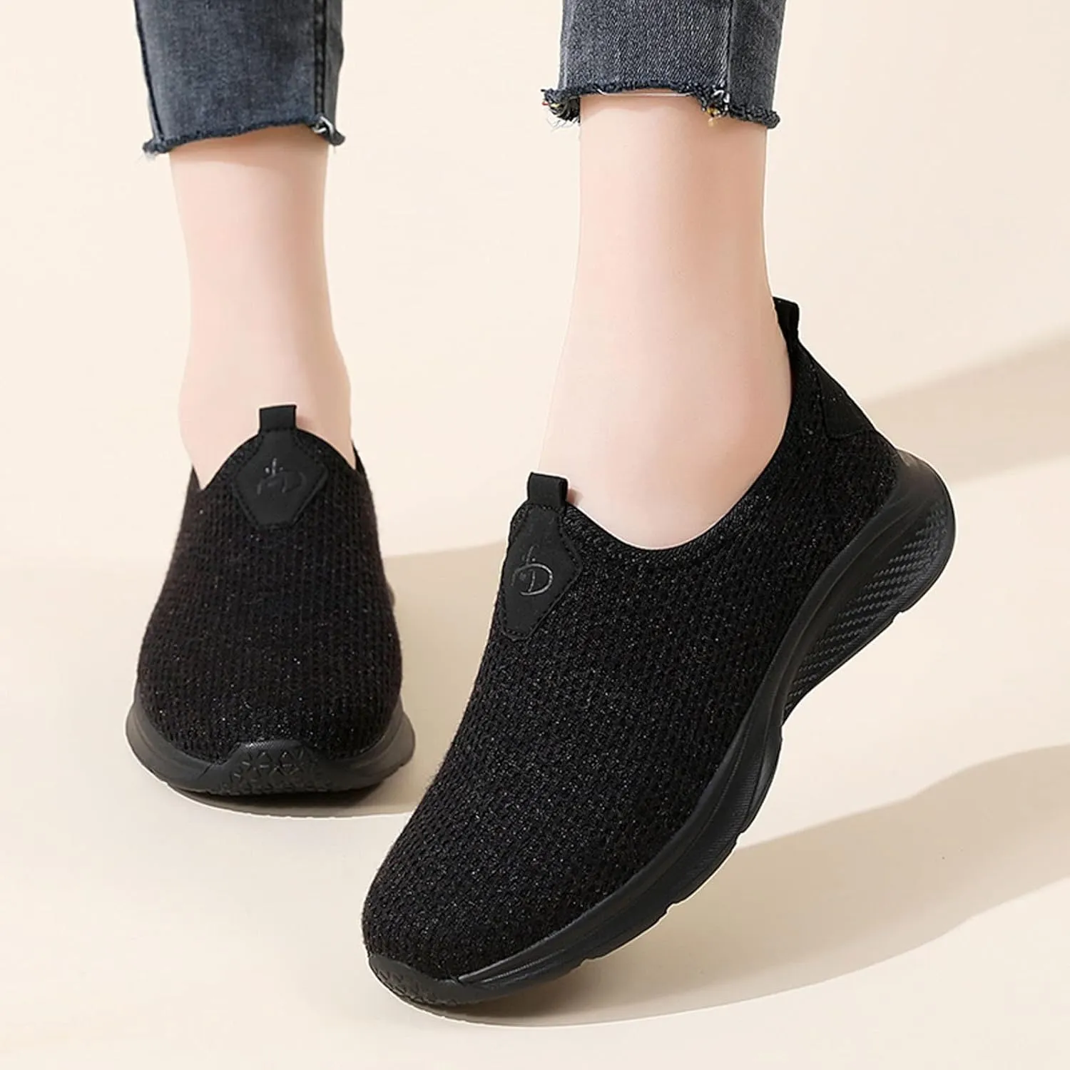 Womens Flat Slip On Sneakers Casual Walking Shoes Lightweight Canvas Comfortable Elastic Non Slip Loafers