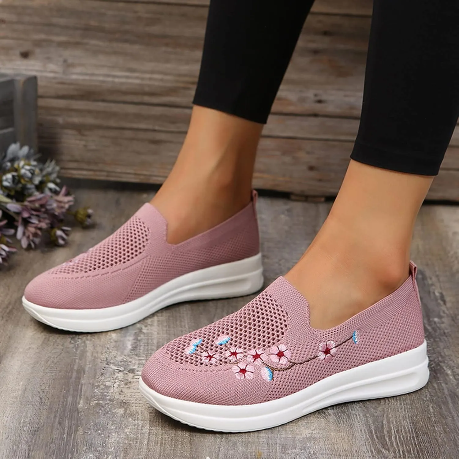 Womens Flat Slip On Sneakers Casual Walking Shoes Lightweight Canvas Comfortable Elastic Non Slip Loafers