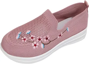 Womens Flat Slip On Sneakers Casual Walking Shoes Lightweight Canvas Comfortable Elastic Non Slip Loafers