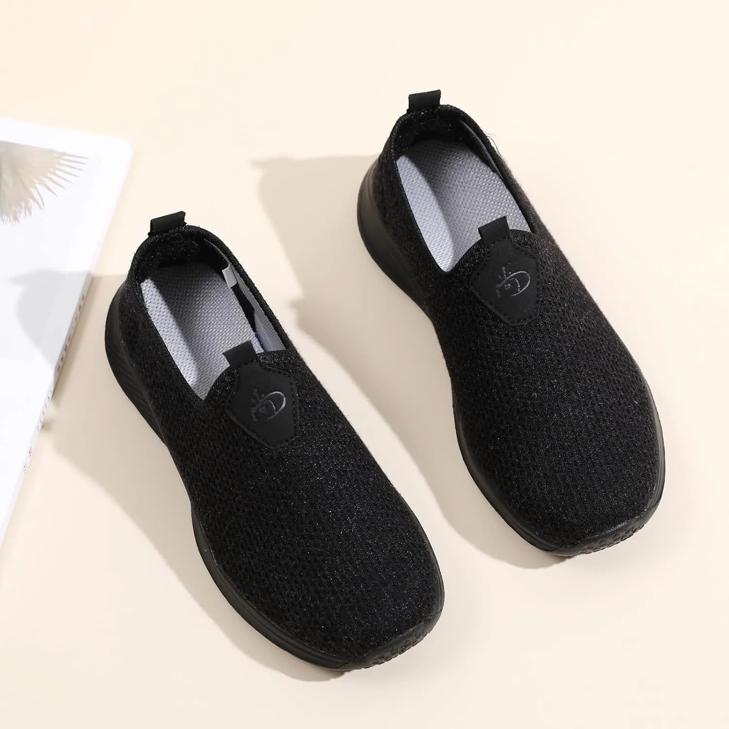 Womens Flat Slip On Sneakers Casual Walking Shoes Lightweight Canvas Comfortable Elastic Non Slip Loafers
