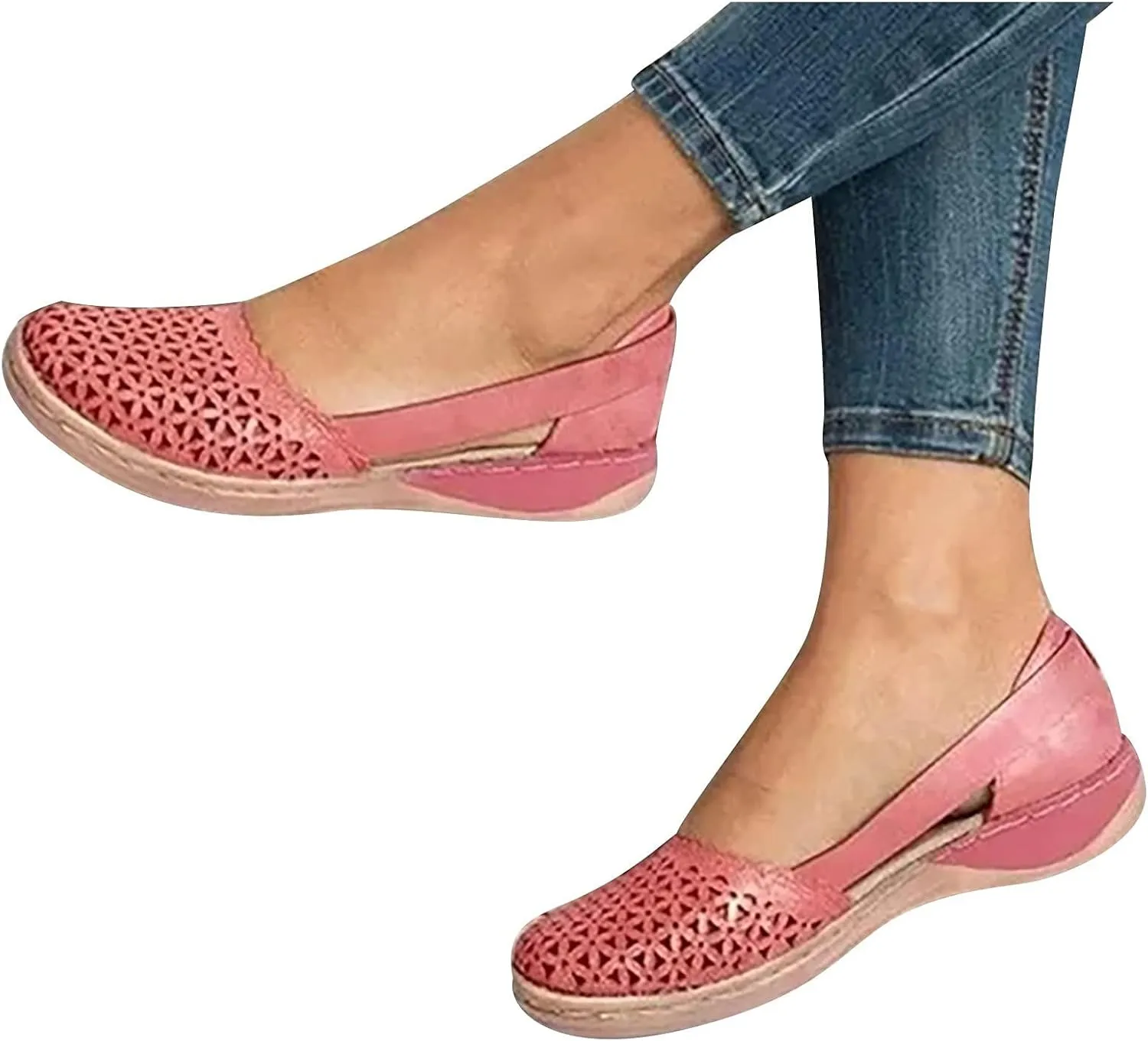 Womens Fusaro Shoes Leather Baotou Hollow Wedge Sandals Round Toe Platform Loafers Fashion Closed Toe Flat Sandal Lightweight Flat Sole Walking Shoes