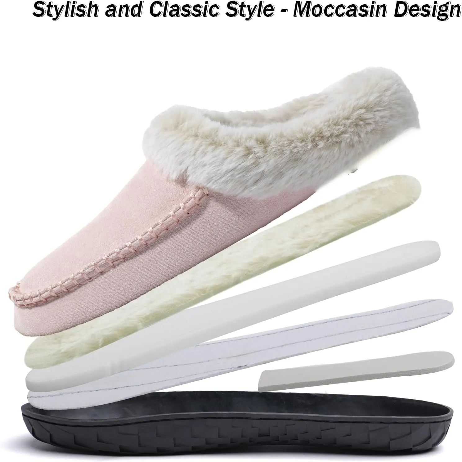 Women's Fuzzy Memory Foam Slippers Winter House Fluffy Slip-on Shoes Indoor and Outdoor