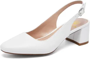Women's Low Chunky Slingback Heels Square Toe Block Dress Shoes Closed Toe Comfortable Wedding Office Work Pumps