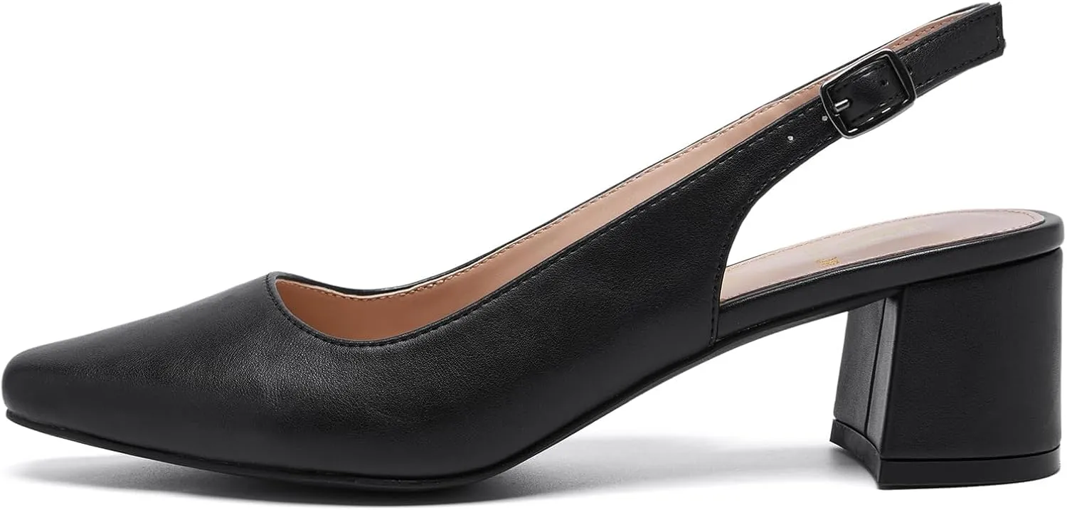Women's Low Chunky Slingback Heels Square Toe Block Dress Shoes Closed Toe Comfortable Wedding Office Work Pumps