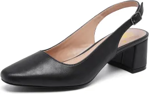Women's Low Chunky Slingback Heels Square Toe Block Dress Shoes Closed Toe Comfortable Wedding Office Work Pumps