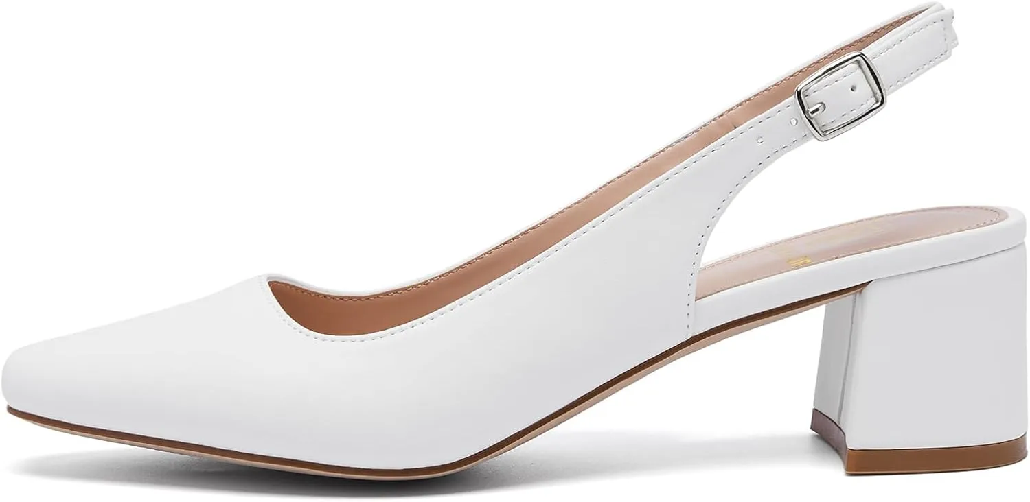 Women's Low Chunky Slingback Heels Square Toe Block Dress Shoes Closed Toe Comfortable Wedding Office Work Pumps